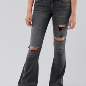 Hollister Women's Flare Distressed Black Jeans